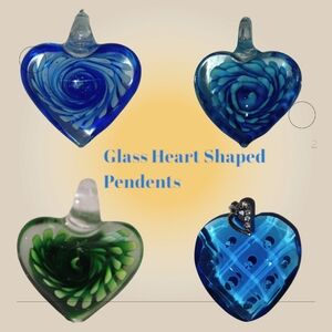 4 Glass Shaped Heart Pendants